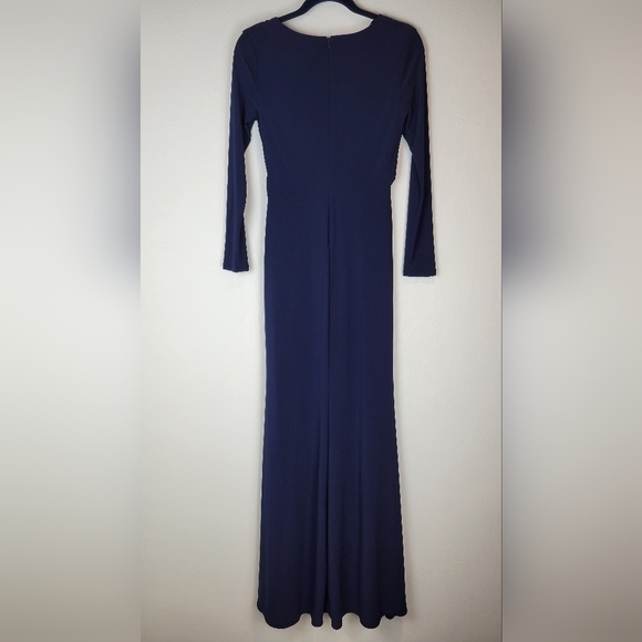 NWT Betsy & Adam Elle Long Sleeve Side Ruffled Slit Gown Navy Sz 4 - Picture 5 of 13